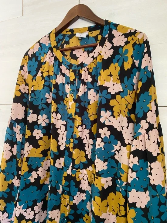 CAbi Floral Button-Front Blouse in Mustard, Teal & Blush Women’s Large - Picture 3 of 5